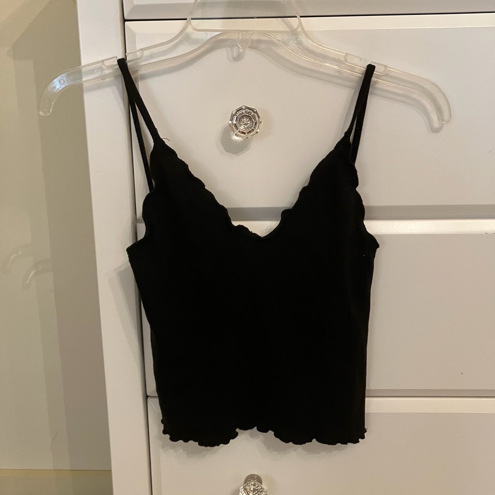Brandy Melville Black Scalloped Tank Top